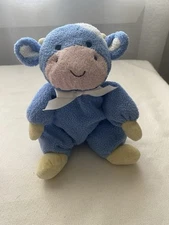 VTG Prestige Toy Corp Cow Plush Rattle Blue Pink Yellow White Ribbon TAG FADED