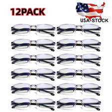 12PK Mens Rectangular Rimless Blue Light Blocking Reading Glasses Unisex Readers