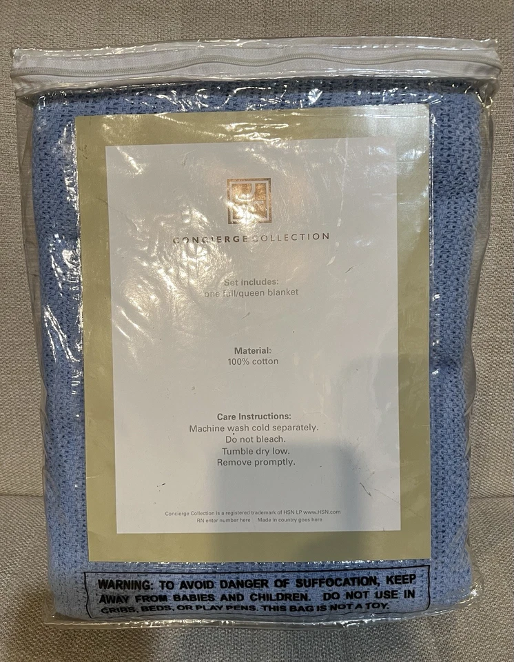 Manta Concierge Collection 100 % algodón F/Q ~ Azul - Manta tejido canasta Foto 3 de 4