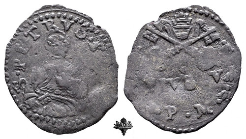 Papal State. Fano Mint RARE! Quattrino. Pope Pius V 1566-1572 D. 18 mm W. 0.6 gr