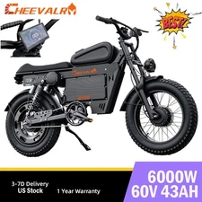 6000W Electric Motorcycle 60V 43AH Dual Motor 20" Fat tire Warrior E-bike 60km/h