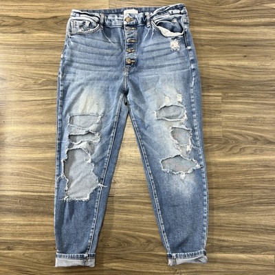 Kancan Jeans Womens 32 Blue Denim Kurvy Ultra High Rise Ankle Skinny Grunge Worn