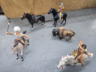 Papo Schleicih Figures Indians  Native American Horses Buffalo Davy Crockett.