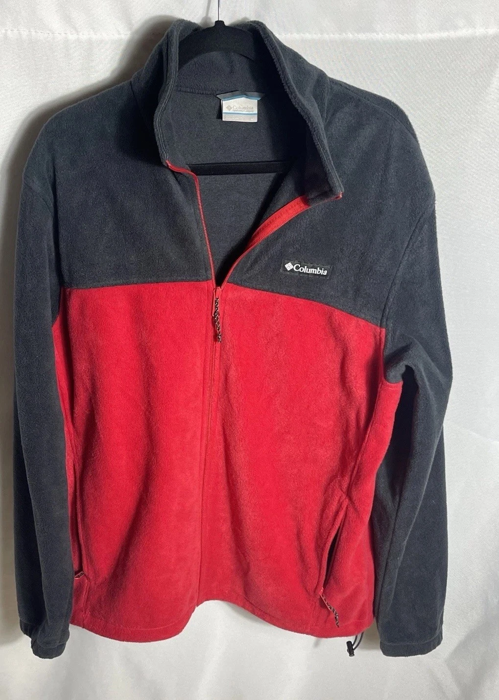 Columbia Men's Full-Zip Fleece Jacket Size L Red Black Pocket Logo