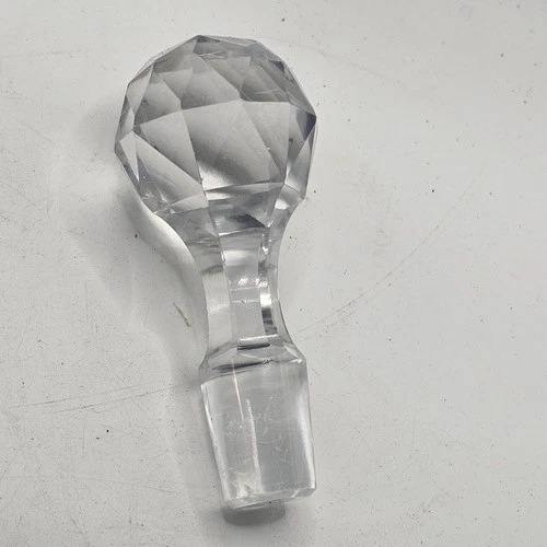 Vintage Crystal Glass 3" Decanter Bottle Faceted STOPPER ONLY Signed Clear