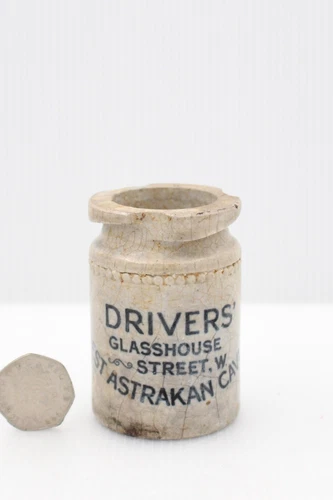 VINTAGE PRIMITIVE c1900s DISTRESSED DRIVER'S GLASSHOUSE ST LONDON CAVIAR POT