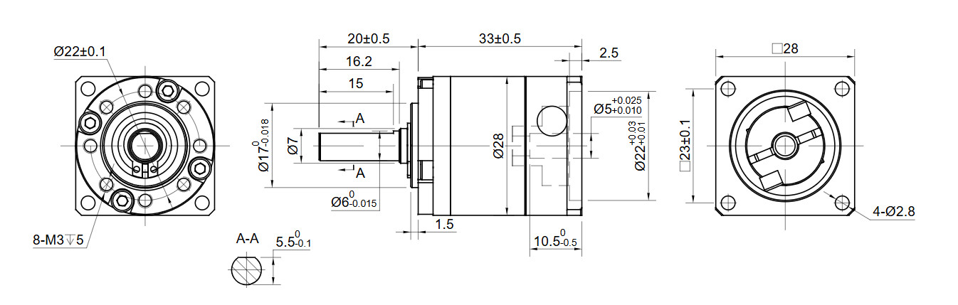 EGS11 Ratio 10:1 Planetary Gearbox Backlash 15arc-min for Nema 11 Stepper Motor