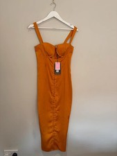 Modern PrettyLittleThing Orange Satin Hook & Eye Corset Midi Dress UK 8 NWT