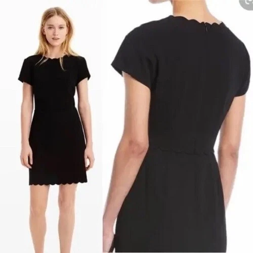 CLUB MONACO Black Crepe Santina Scalloped Trim Mini LBD Cocktail Dress 6 = S 🖤 - Image 4 of 4