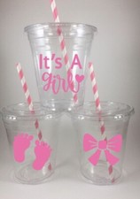 Its A Girl Party Cups Baby Shower Set/12 Lids Straws