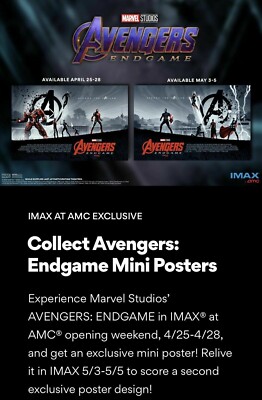 PROMO AVENGERS ENDGAME OFFICIAL IMAX AMC MOVIE THEATER POSTER Set