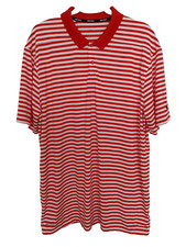 Nike Golf Dri-Fit 2-Button Polo Golf Shirt Short Slv Red White Stripe XL 16563