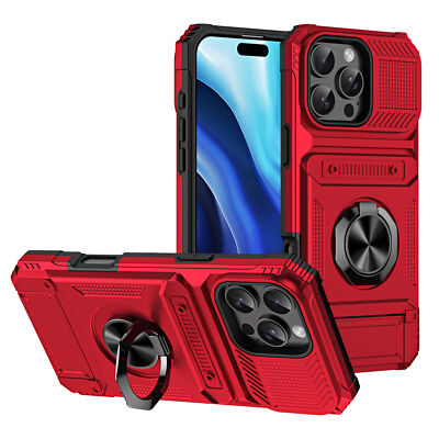 For iPhone 16e 17 Pro Max 15 14 13 Shockproof Rubber Ring Stand Card Slot Case