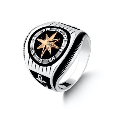 Solid 925 Sterling Silver Compass Anchor Rudder Men's Ring - Made In Turkey, Size 10 - View #6