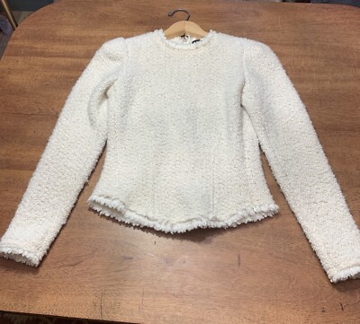 ISABEL MARANT GWEN Boucle Cream Ivory Top Sweater Tweed Fringe Fitted 34 2 US XS