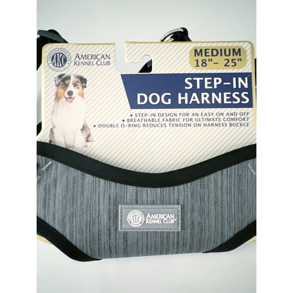 Dog Harness AKC Step-In Size Med 18”-25” Gray