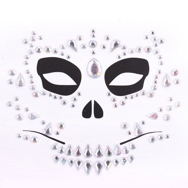 Halloween Skull Face Gems Jewels Rhinestone Stickers Decals BodyGlitter Tattoo eBay