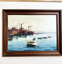 Original Vintage, oil seascape canvas by Fernandez BO