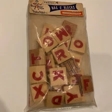 NOS Vintage WOODY WISDOM TOYS Bag O' Blocks (includes 24) by Creative Products
