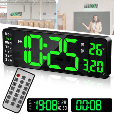 LED Digital Wanduhr mit Datum Temperatur Display Alarm Clock Fernbedienung 13''