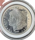 MORGAN HEAD DESIGN  1  TROY OZ. FINE SILVER ROUND 999 SMI MINT MARK / PROOF LIKE