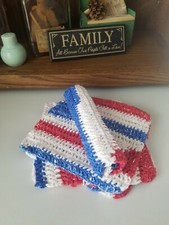 hand crocheted americana,4th of july,patriotic dishcloh /washcloth..pack of 5