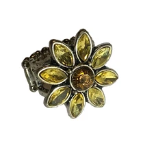 Cute Sunflower Ring Adjustable Stretch Band Orange Center Stone Yellow Petals