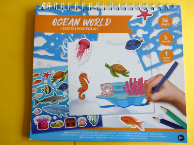 Malbuch / Block Ocean & Sticker&Schablonen für Kinder ca:26x23cm 36 Vorlagen