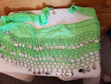 3 Rows silver Coins Belt Belly Dance Costume green Hip Scarf Dancing Skirt Wrap