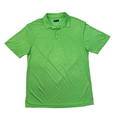 PGA Tour Golf Shirt Mens L Large Chartreuse Green Striped