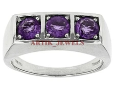 Natural Amethyst Gemstone with 14K White Gold Plated Silver Ring for Men's #4