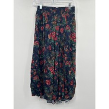 Vintage Koret Petites Floral Cottagecore Midi Skirt 10P Navy Romantic Prairie