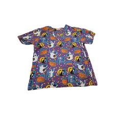 Womens S Halloween scrub top Fashion Scrubs ghosts cats pumpkins purple holiday