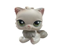 Littlest Pet Shop Authentic  328 White Gray Persian Cat Green Eyes Hasbro