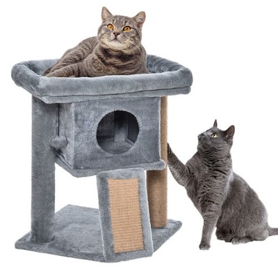 PawHut Kratzbaum Turm Indoor mit Katzenkratzbaum Katzenhaus, grau