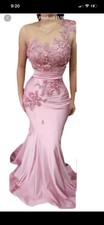 Pink One-Shoulder Lace Satin Formal Dress Gown