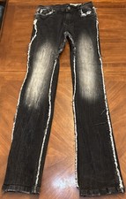 Evolution In Design Youth Size 18 Jeans Denim Pants Black Stacked Fit Distressed