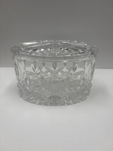 Vintage Waterford Crystal Oval Trinket Vanity Box Lid Lismore Pattern Beautiful