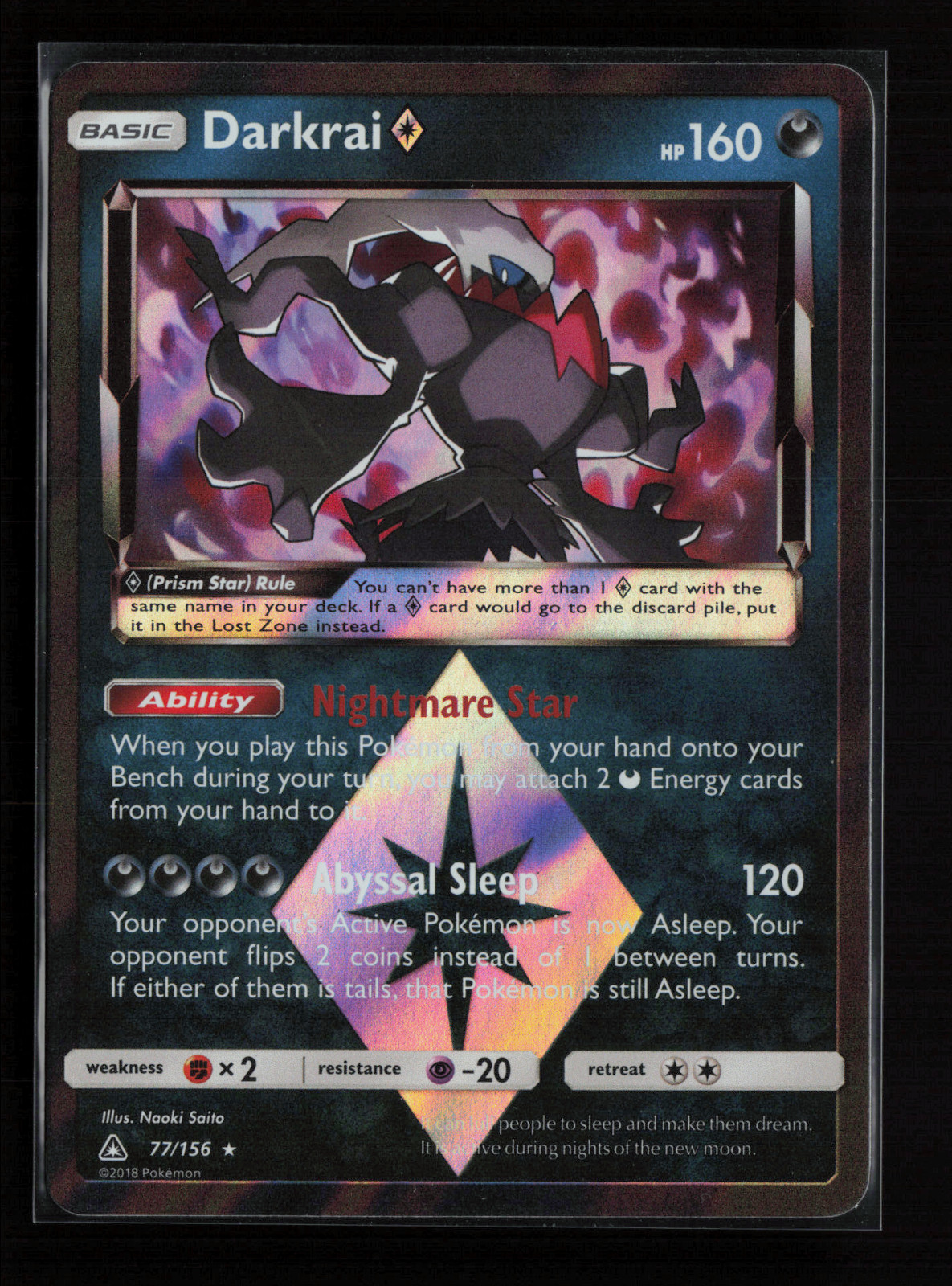 Darkrai Prism Star #77/156 - Ultra Prism Holo Rare Pokemon Card - Pokemon TCG