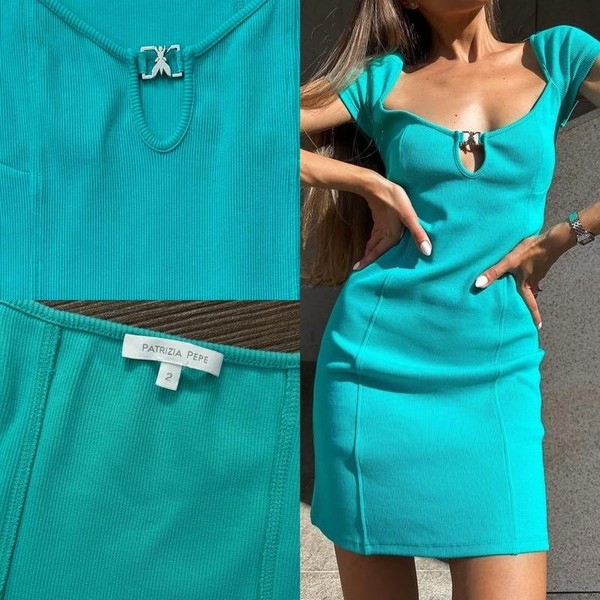 Women Patrizia Pepe Dress Turquoise Cotton 36 / S