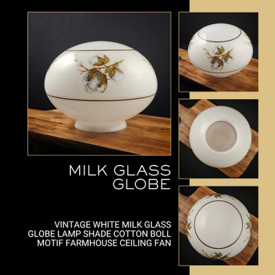 Vintage Milk Glass Ball Globe Lamp Shade Cotton Boll Pattern Farmhouse Lighting
