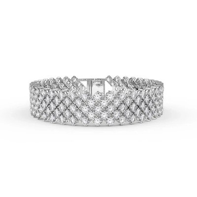 16.00 Ctw Round Cut Real Moissanite Tennis Bracelet 14K White Gold Plated Silver