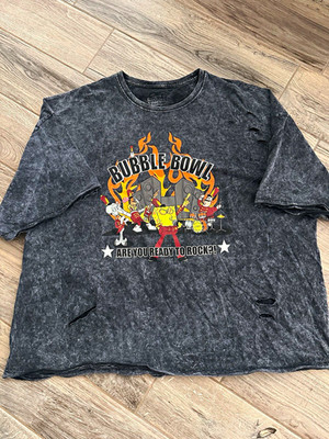 Hot Topic SpongeBob SquarePants Bubble Bowl Distressed Black T-Shirt Men s XL