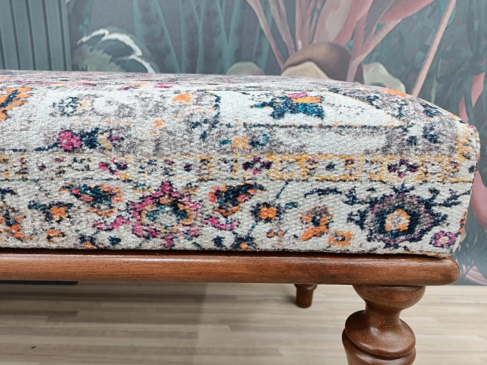 Handmade Ottoman Rug Bench - Narrow Upholstered Entry Seat - Piano Pouf - Image 3 of 4
