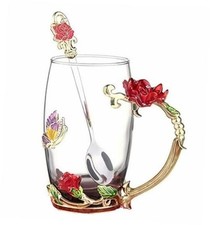Tea Cup Gifts for Mom Women Mothers Day Glass Coffee Enamels Mug A-Cup-Red-Tall
