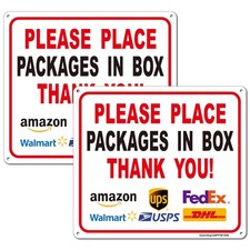 2Pack 10x8.6 Place Packages in Box Sign, Reflective Aluminum, UV Protected