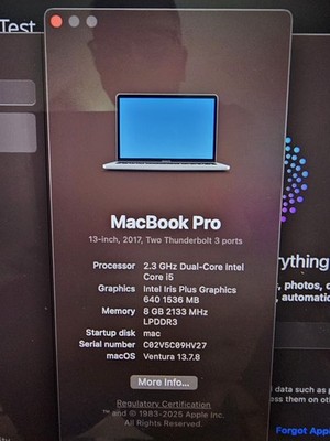 2017 Apple MacBook Pro 13.3'' i5 2.3GHz 8GB RAM 128GB SSD Space Gray A1708 - READ