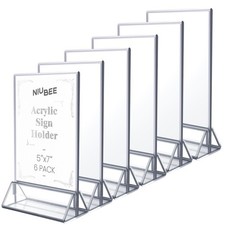 6 Pack 5x7 Clear Acrylic Sign Holder, Silver Borders, Vertical, Double Sided