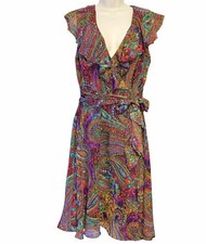 R&K Originals Paisley Ruffle Dress Womens Size 10 Colorful Artsy Y2K