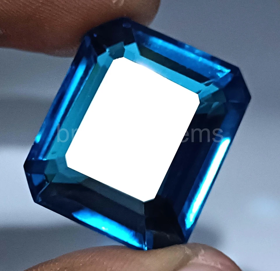 Piedra preciosa natural UV de fluorita azul verdoso corte esmeralda 66,95 quilates cambio de color 5ARA Foto 3 de 4